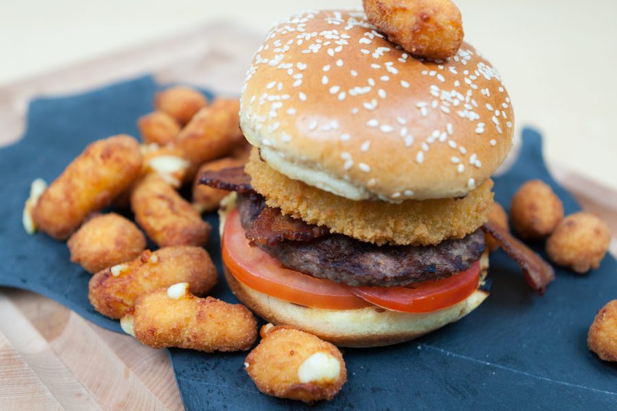 cheeseburger and cheese curds