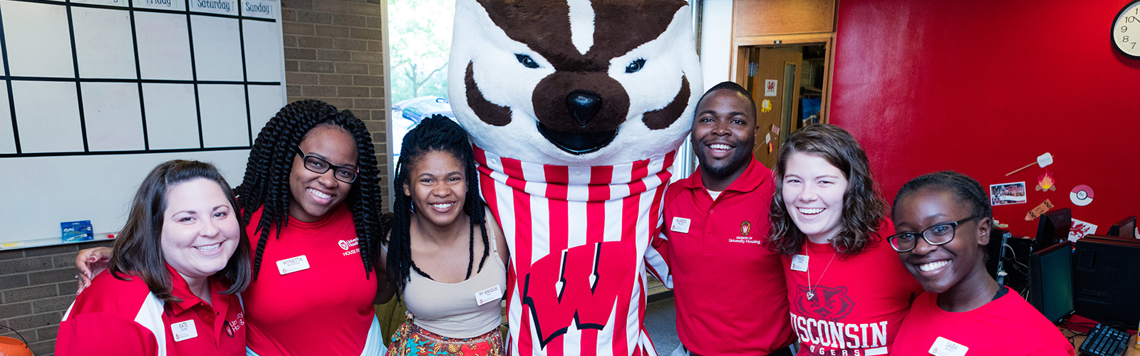 Bucky Badger with Residence Life staff