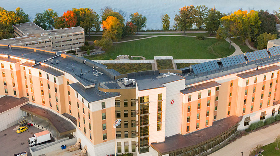 Aerial photo of Dejope Residence Hall
