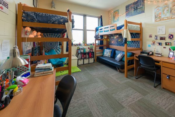 A double room in Leopold Residence Hall in 2017