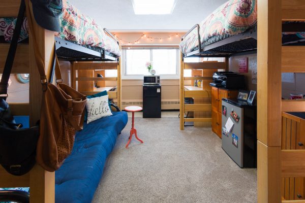 A double room in Bradley Residence Hall in 2017