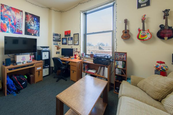 A double room in Dejope Residence Hall in 2018