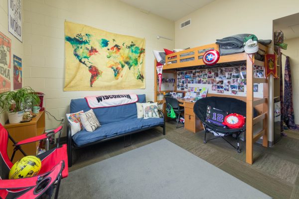 A double room in Leopold Residence Hall in 2018
