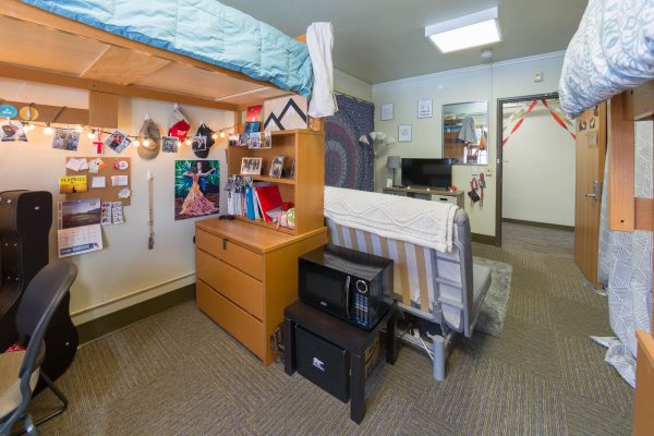 A double room in Waters Residence Hall in 2018