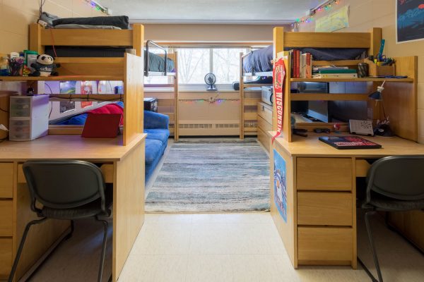 A double room in Bradley Residence Hall in 2018