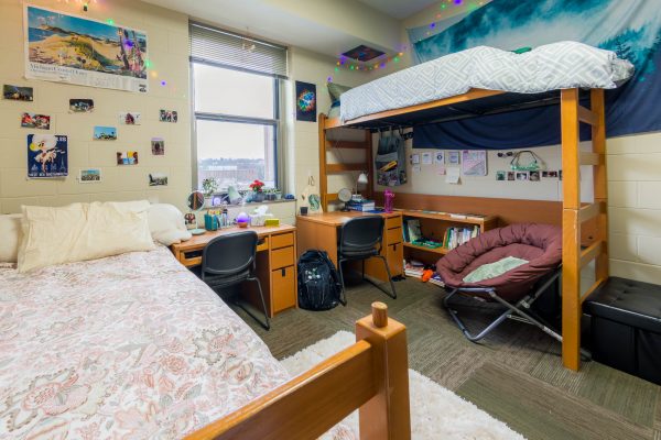 A double room in Leopold Residence Hall in 2019