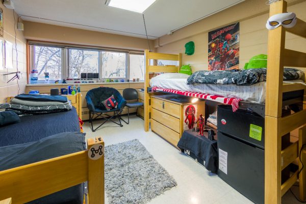 A double room in Bradley Residence Hall in 2019