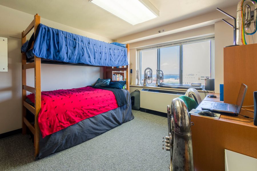 A double room in Chadbourne Residence Hall in 2019