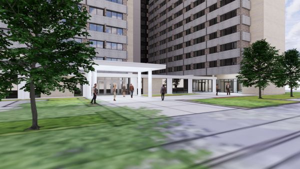 Rendering of the Sellery Hall renovation's north entrance
