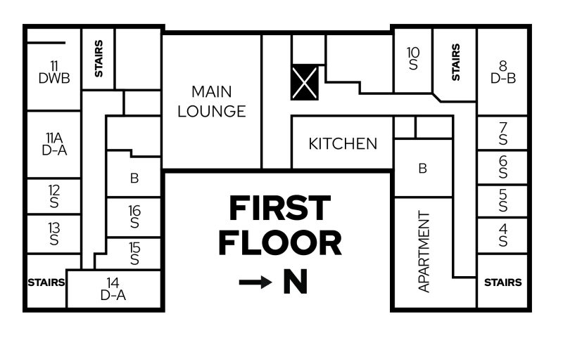 Floor plan for first floor of Barnard Residence Hall
