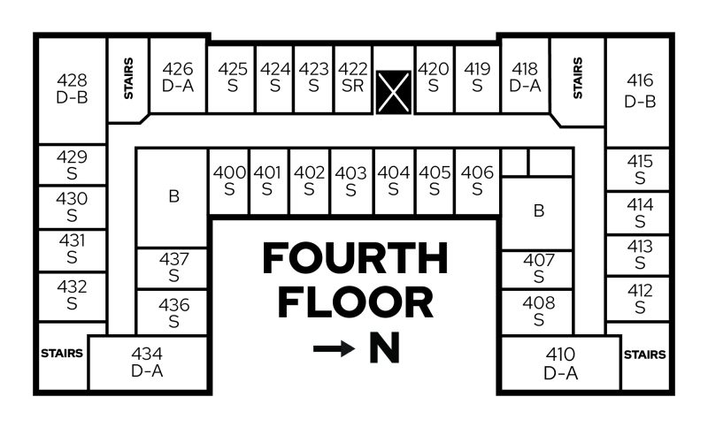 Floor plan for fourth floor of Barnard Residence Hall
