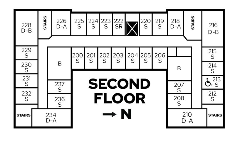 Floor plan for second floor of Barnard Residence Hall