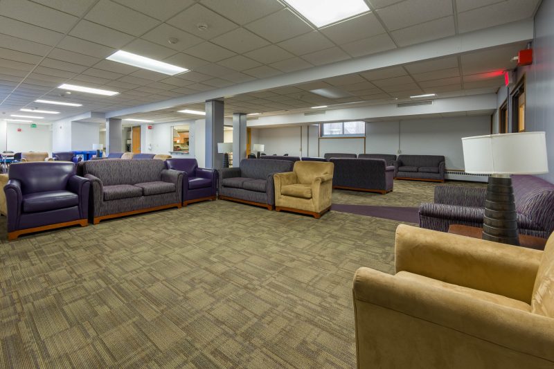Lower level lounge of Cole Residence Hall