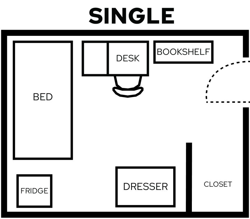 Adams Single Room with furniture