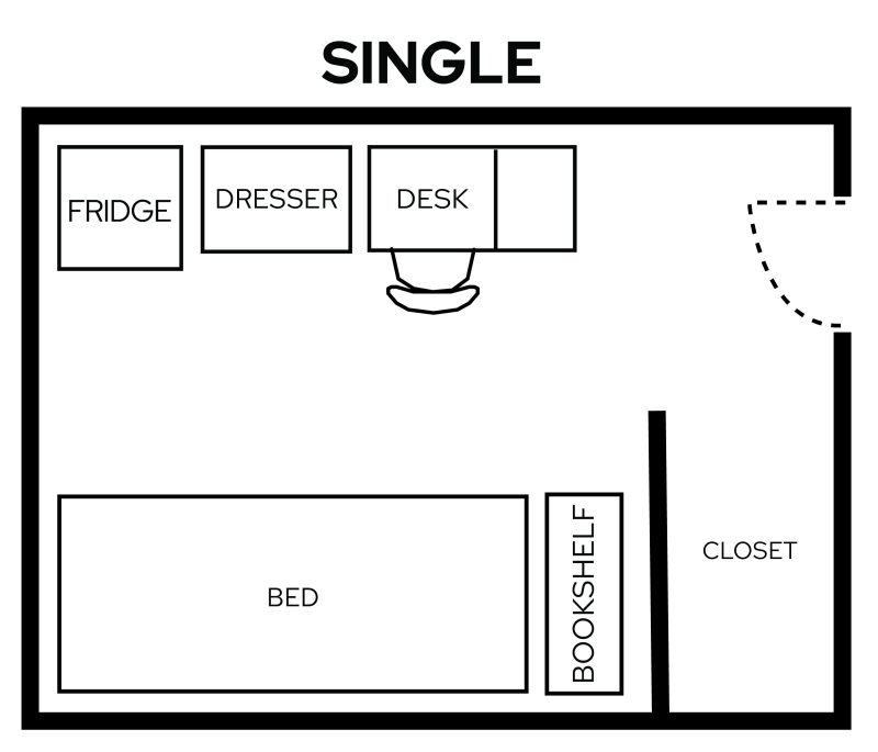 Barnard Single Room with furniture
