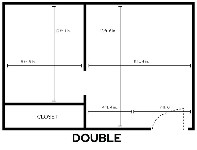 Barnard Double Room with dimensions