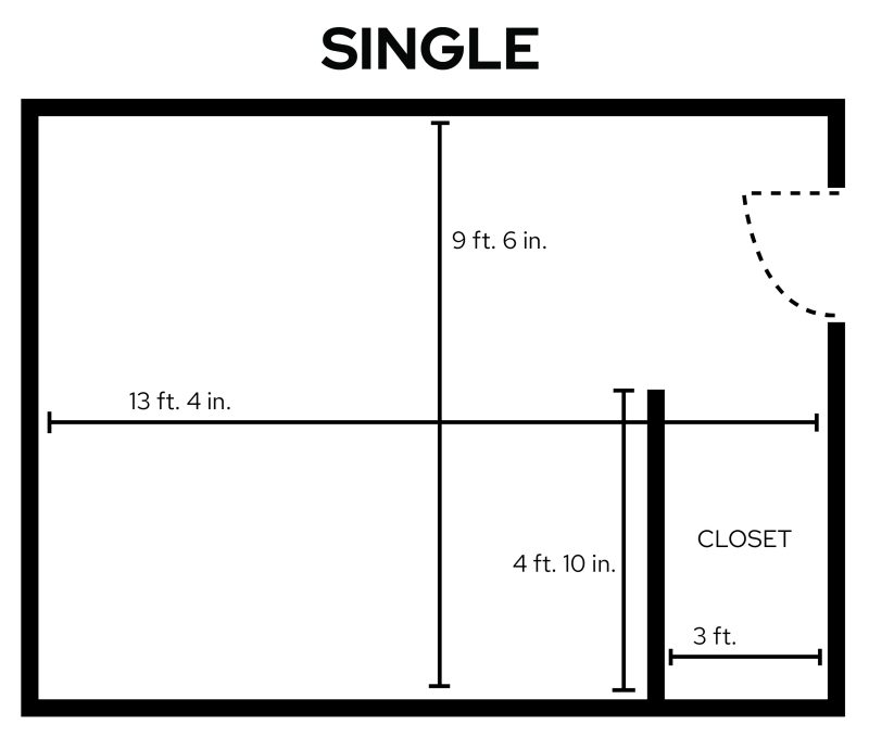 Barnard Single Room with dimensions