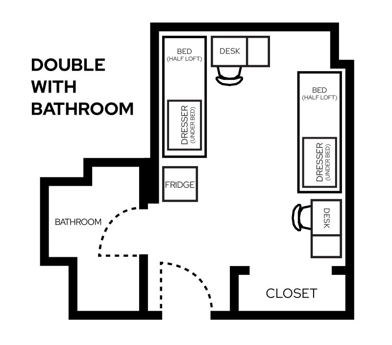 Lowell Double with Bath room layout showing furniture