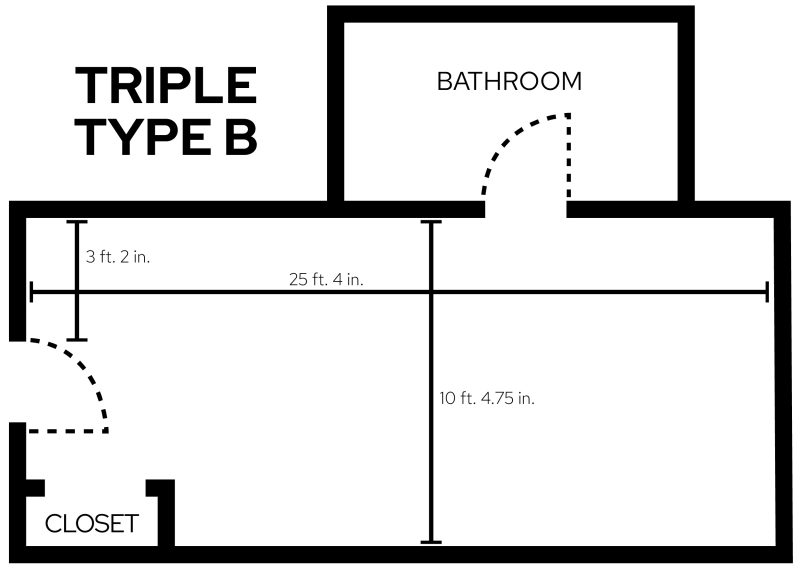 Lowell Triple Type B with Bath room layout showing dimensions