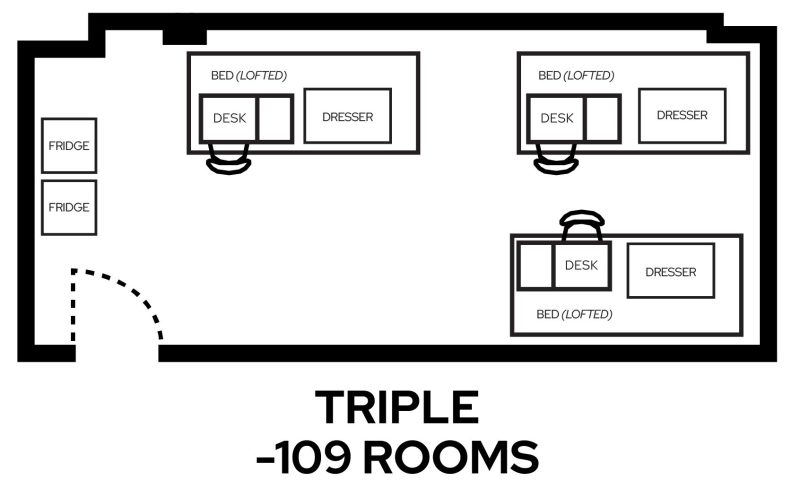 Ogg -109 rooms triple room layout with furniture
