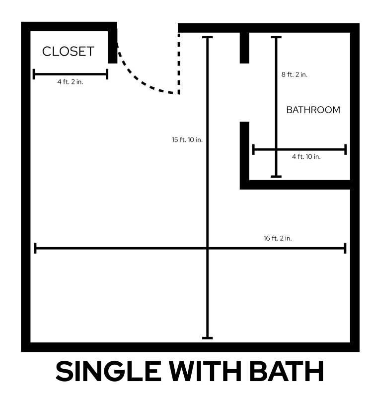 Phillips Single Room with Bath dimensions