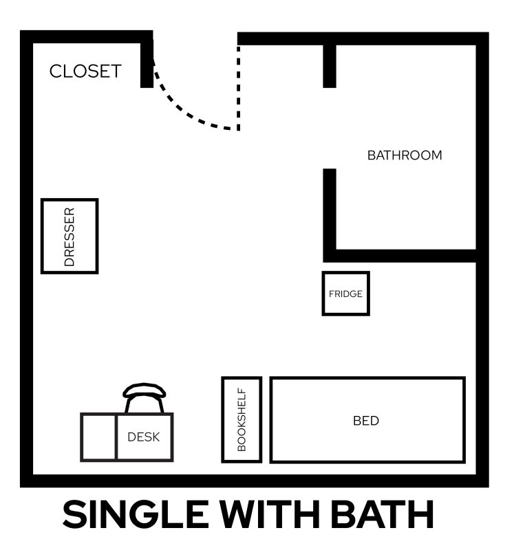 Phillips Single Room with Bath and furniture