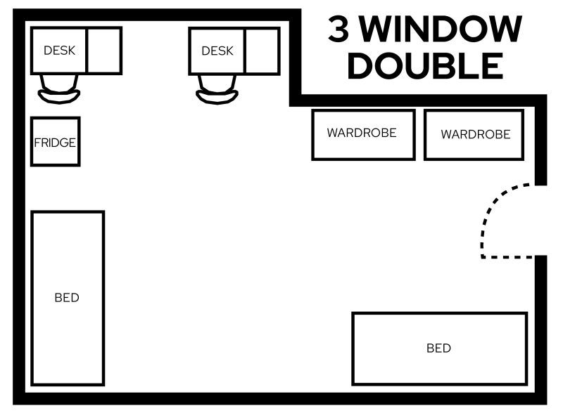 Sellery 3-Window Double room layout with furniture