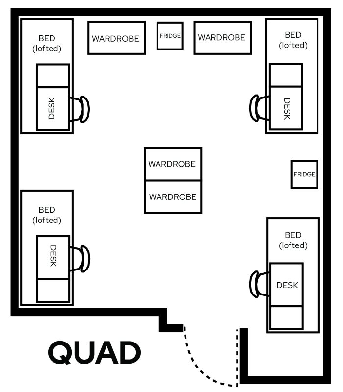 Sellery Quad room layout with furniture