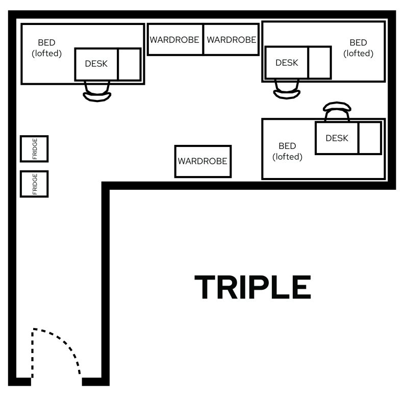 Sellery Triple room layout with furniture