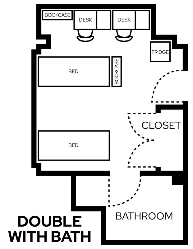 Smith Double with Bath room layout with furniture