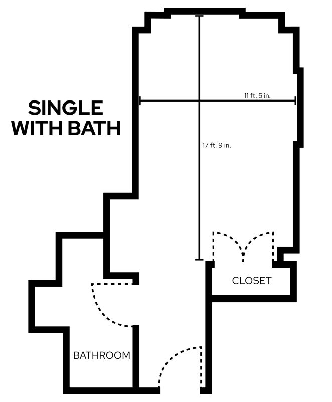 Smith Single with Bath room layout with dimensions
