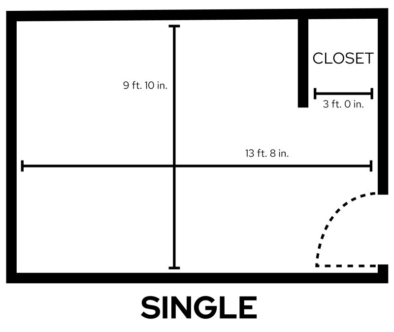 Adams/Tripp Single room layout showing dimensions