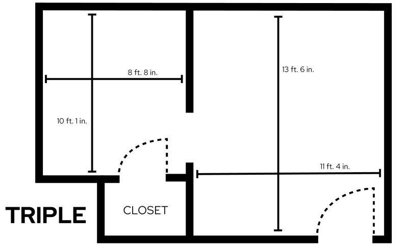 Adams/Tripp Triple room layout showing dimensions