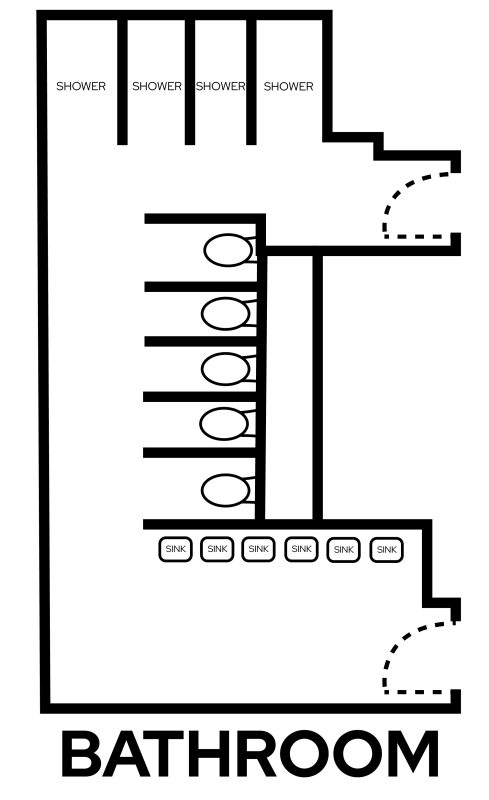 A 2d layout view of a bathroom in Waters.