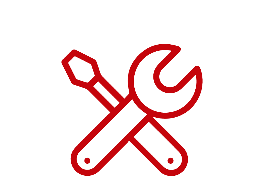 Red icon of a wrench and screwdriver