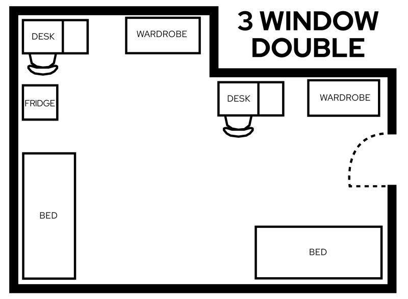 Witte 3-window double with furniture