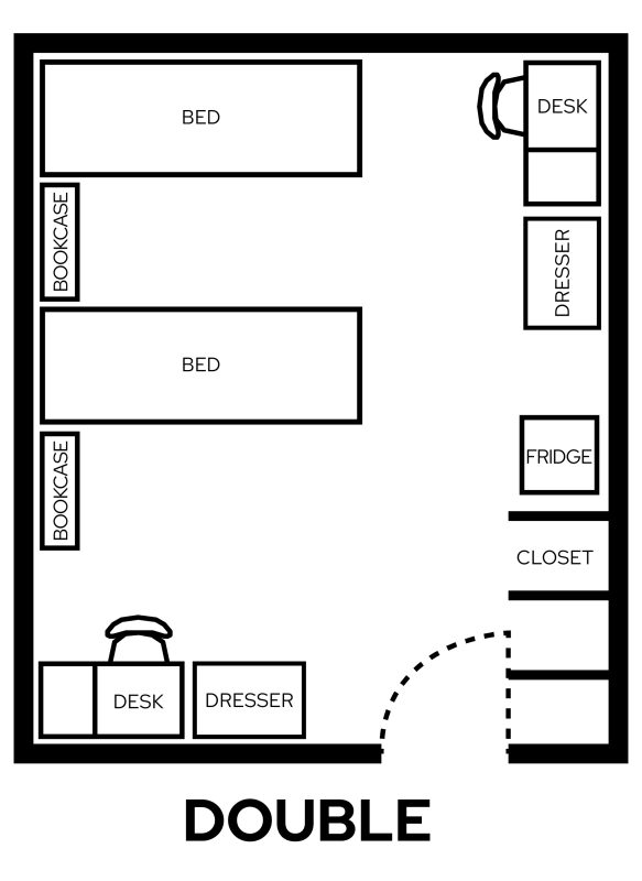Humphrey double room layout with furniture