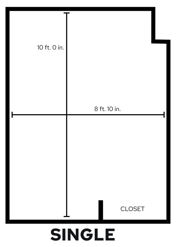 Merit Single Room with dimensions