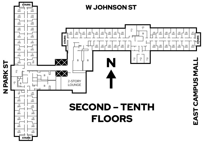 Sellery second through tenth floors