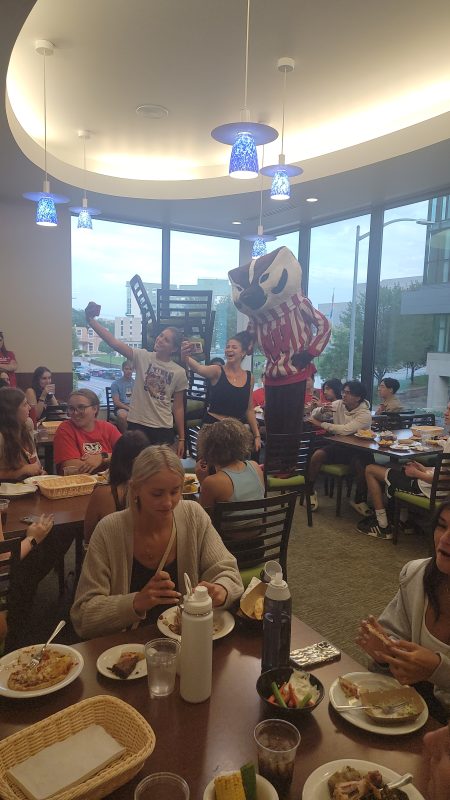 Badger Welcome Dinner - Bucky with residents